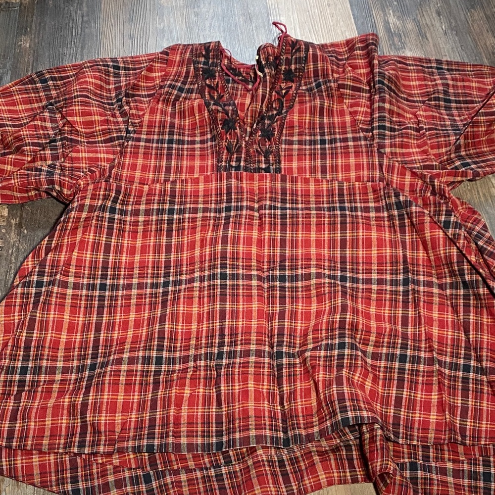Free People red flannel plaid top / tunic
